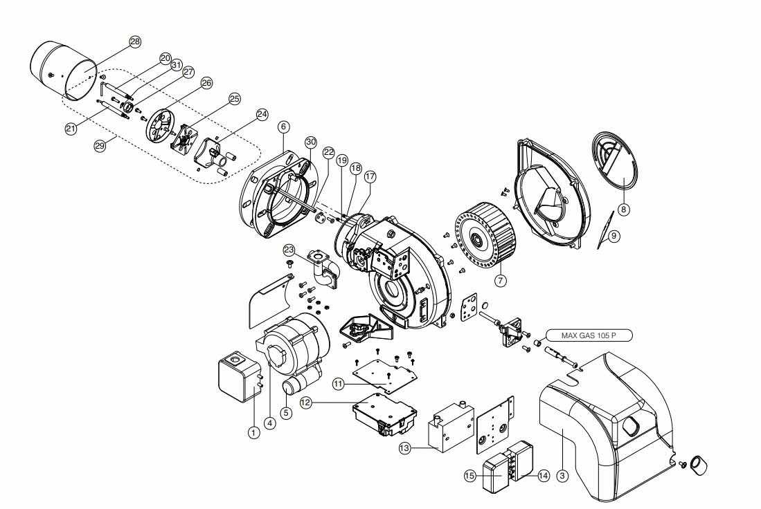Горелка газовая Ecoflam MAX GAS 105 LN P TC HT SGT 230-50-60 TW, 3141822